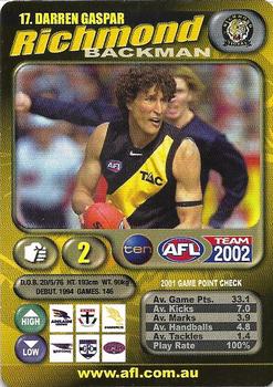 2002 Team Zone AFL Team #17 Darren Gaspar Front